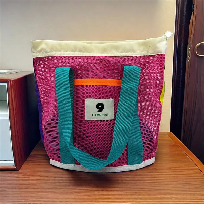 Pink Green Contrast Beach Bag Childrens Toy Mesh Portable Storage Outdoor Travel Swimming Toiletry Organizer 250514