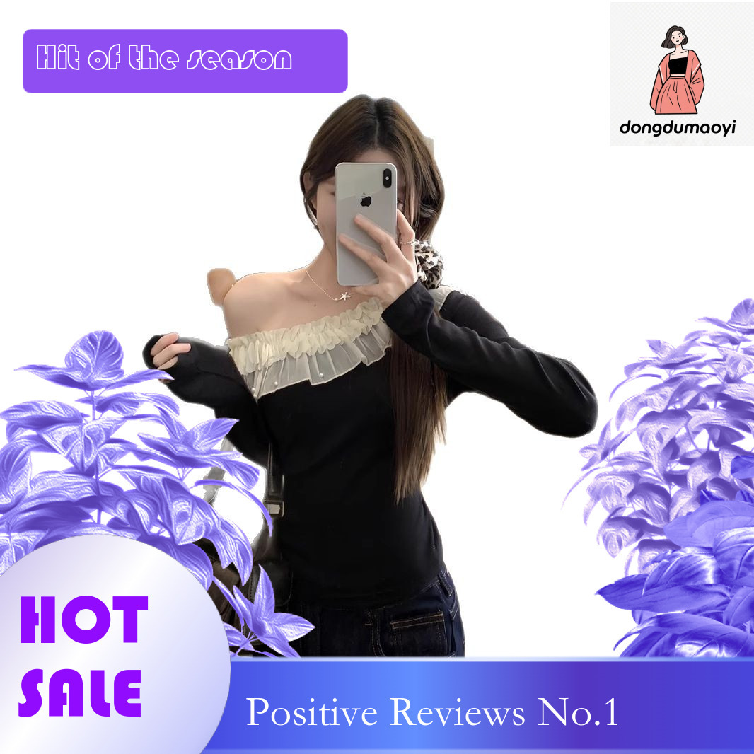 dongdumaoyi One shoulder lace long sleeved white T-shirt for women in spring and summer 2025, pure desire style, slim fit, bottom layer, top