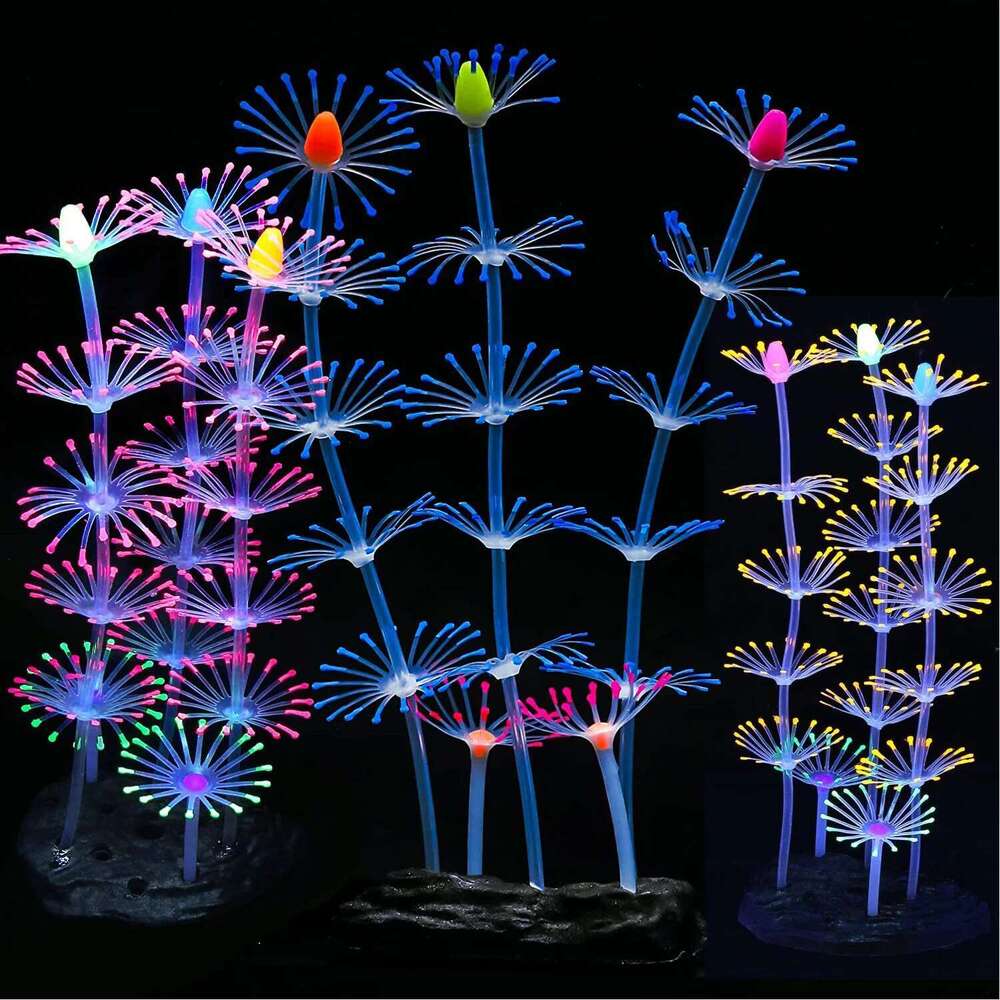 Glowing Silicone Coral Aquarium Decor with Suction Cups, Fish-Safe UV-Activated Plants for Saltwater/Freshwater Tank Setup