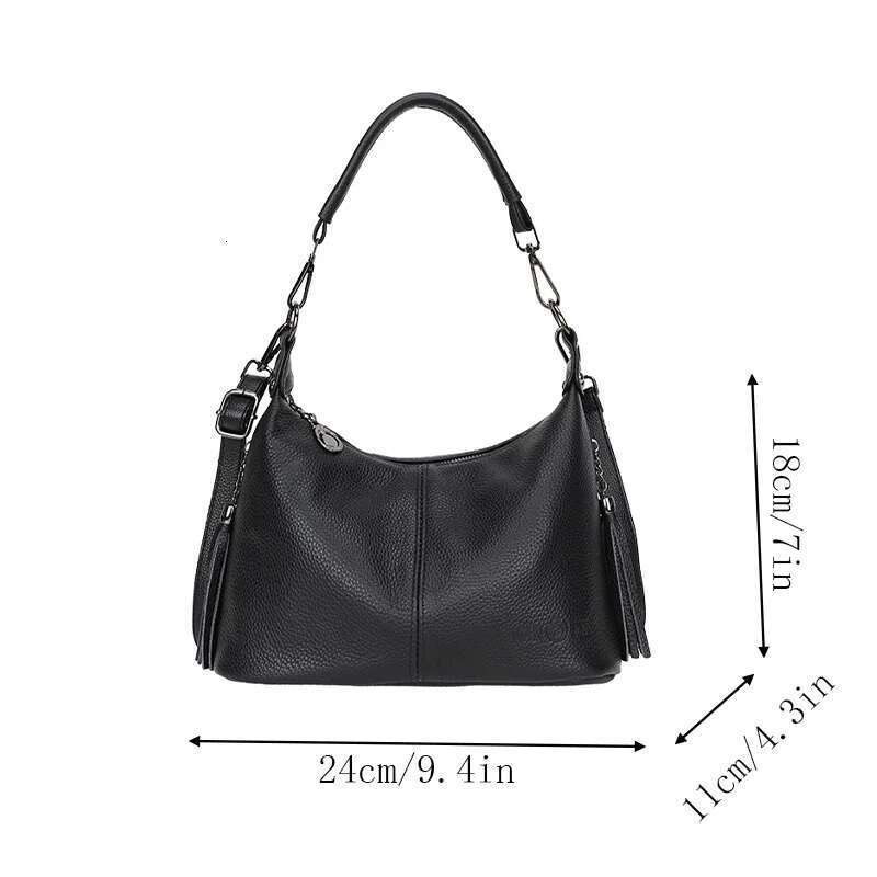 Genuine Leather Fashion Tassel Handbags Crossbody Bags Women's Solid Colours Satchel Large Capacity