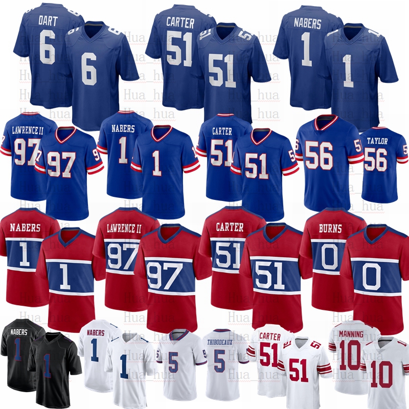 Jaxson Dart Abdul Carter Malik Nabers Russell Kayvon Thibodeaux 3 Wilson Football Jersey Manning Dexter Lawrence II Strahan DeVito Hyatt Bavaro Brian Burns