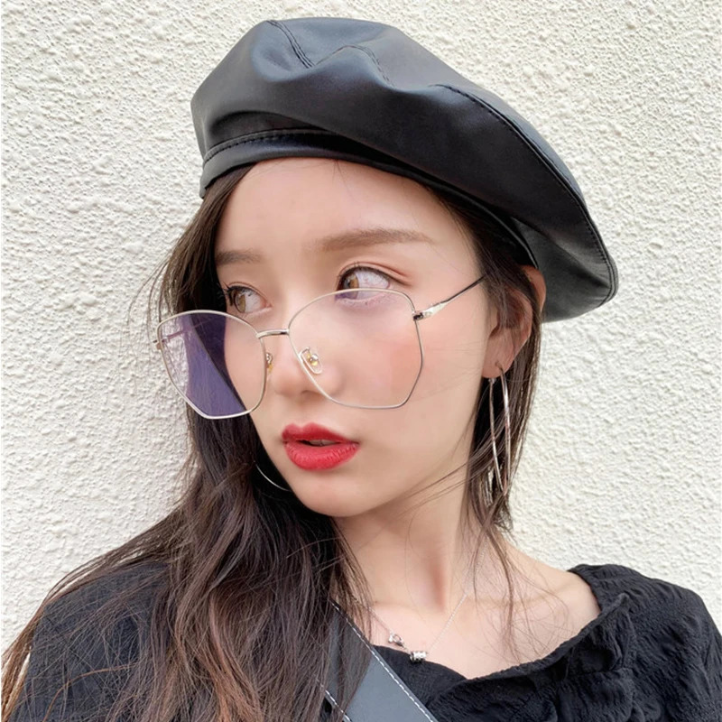 Women Girl Beret Hat French Retro Artist Beanie Hat Elegant Solid Color PU Leather Lady Painter Cap Spring Autumn Lady Berets 250514