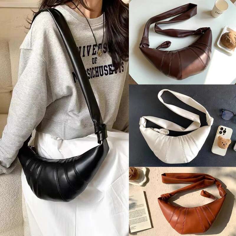 2025 Niche Design Leather Thread Shoulder Deluxe Croissant Shaped Crossbody Soft High Quality Business Hobo Bag