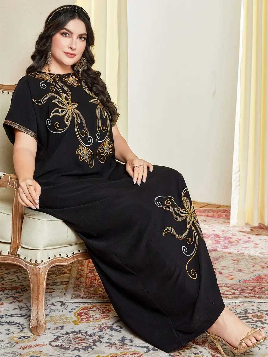 Eid Embroidery Muslim Abaya Dress Women Dubai Arab Caftan Short Slve Turkey Morocco Kaftan India Gown Robe Party Vestido X250514