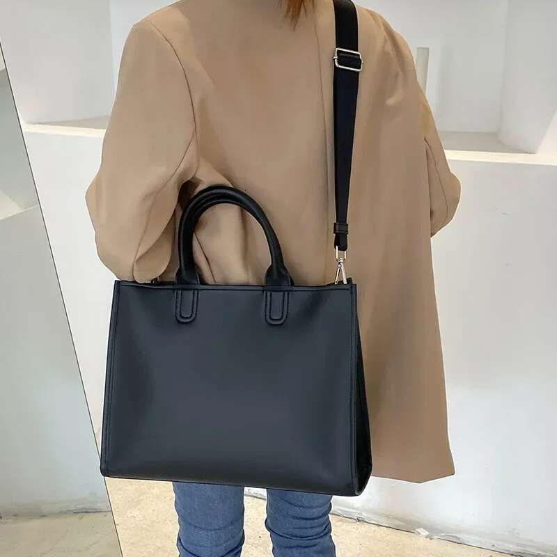 Commuting Ladies Handbags Women Shoulder Bags Large Capacity Pu Leather Female Messenger Bag Big Totebag Commute Briefcase Black
