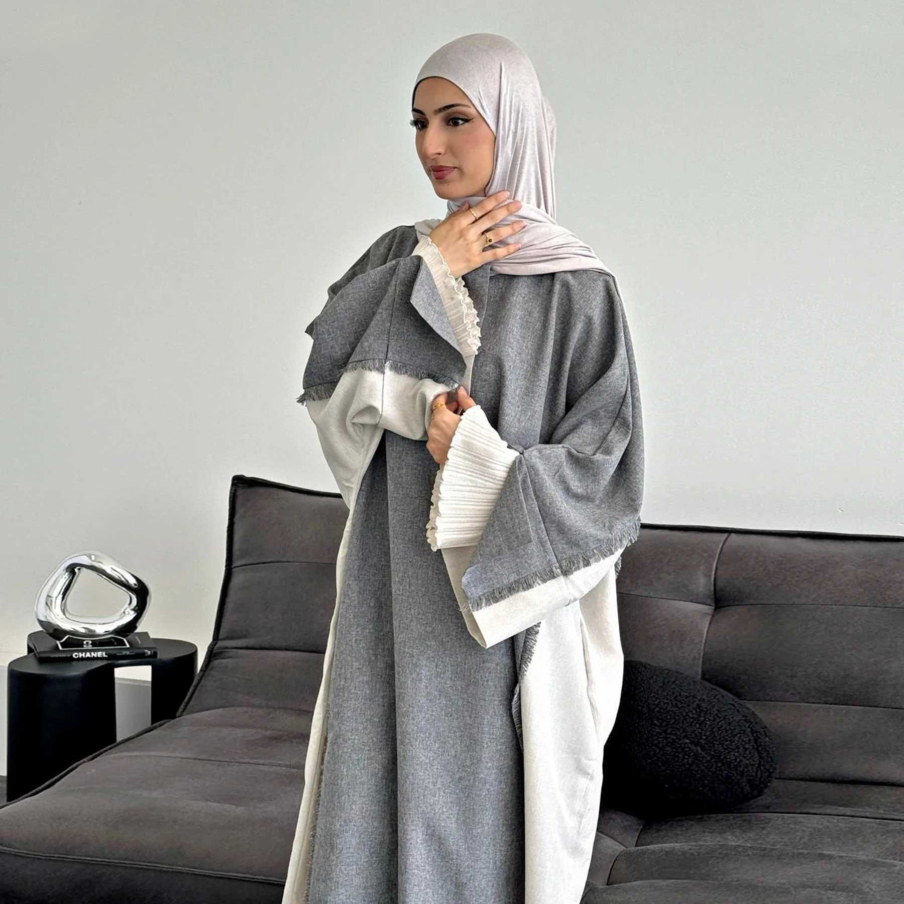 New Moroccan Kaftan Patchwork Muslim Dress Side Color contrast Design Loose Cut Suited for Daily Modest Ramadan Saudi Dressing X250514