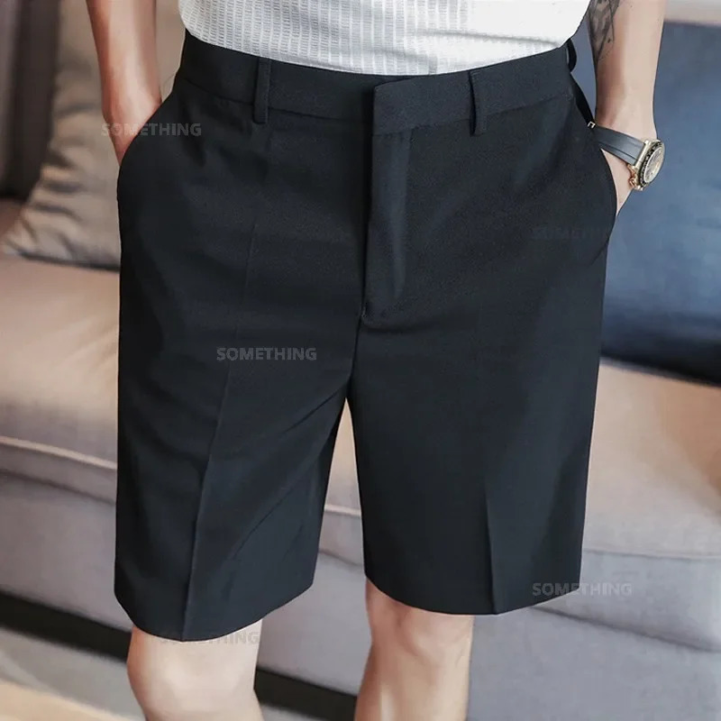 Summer Thin White Shorts Mens Straight Korean Style Fashion Business Solid Color Casual Baggy Suit Shorts Male 250513