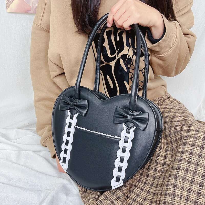 Lolita Heart Shaped Handbag For Women Japanese Kawaii Shoulder Bowknot Purses And Handbags Girls Satchel Top Handle Bag
