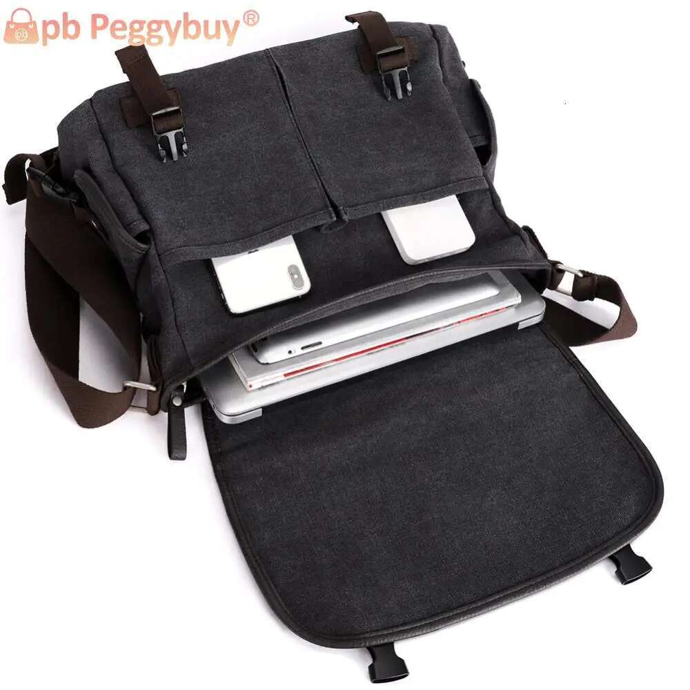 Vintage Messenger Bag Multi Pockets Crossbody Bags For Men Water Resistant 14 Inch Laptop Pouch Adjustable Strap For School Work