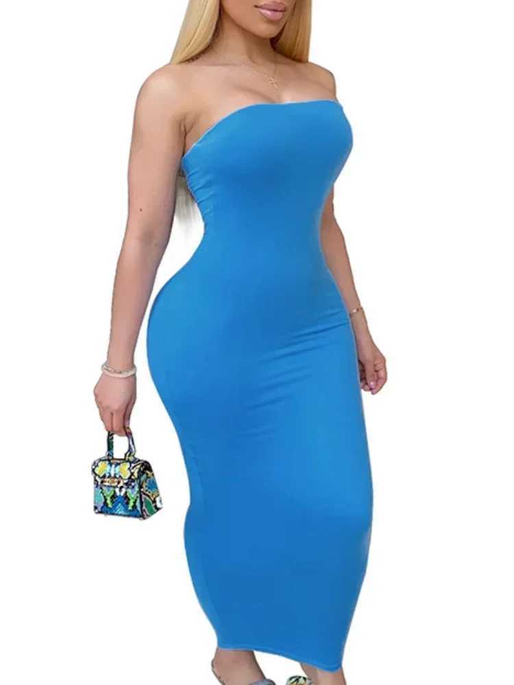 Plus Size Sexy Elegant Long Dress Wrap Chest Strapless Bodycon Dress Women Solid Color Slim Maxi Dress Oversized Party DressesXJ250514