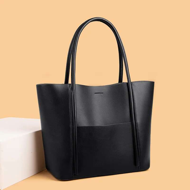 Genuine Leather Women's 2025 New Style Simple Large Capacity Tote Shoulder Two-Layer Cowhide Big Bag
