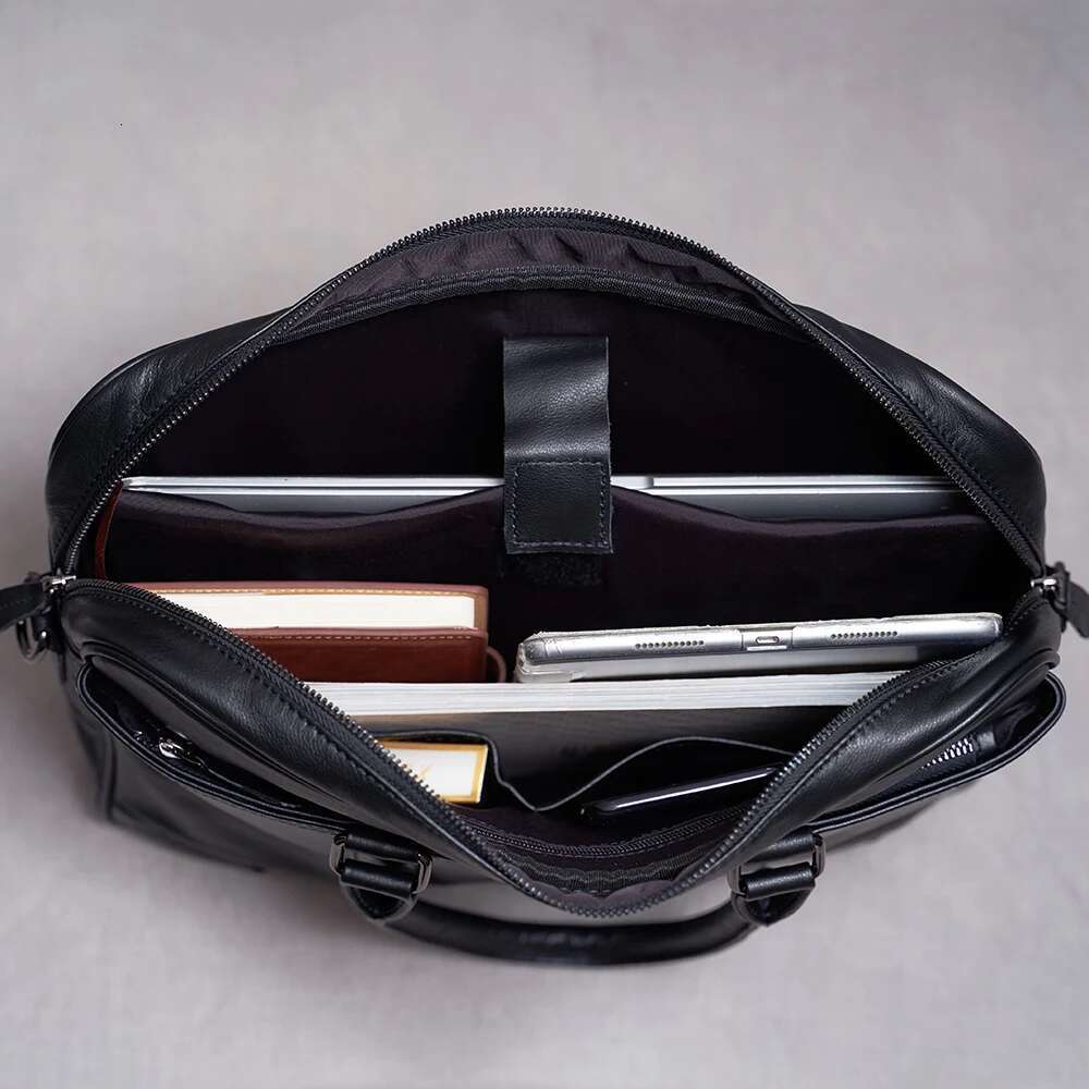 Genuine Leather Casual Men Handbag Man Briefcase Business Shoulder Large Capacity Crossbody 15.6 Inch Laptop Office Bags NUPUGOO