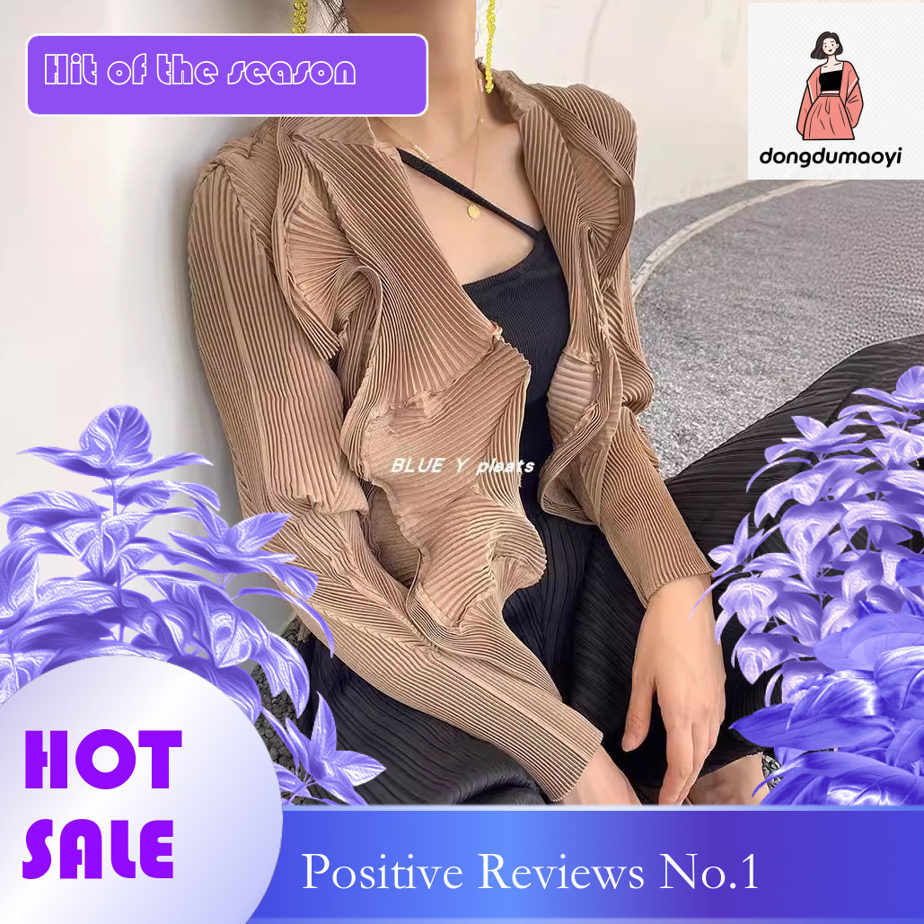 dongdumaoyi Mainline pleated female niche handmade flower bud elegant Miyake short coat cardigan solid color commuting long sleeved shirt