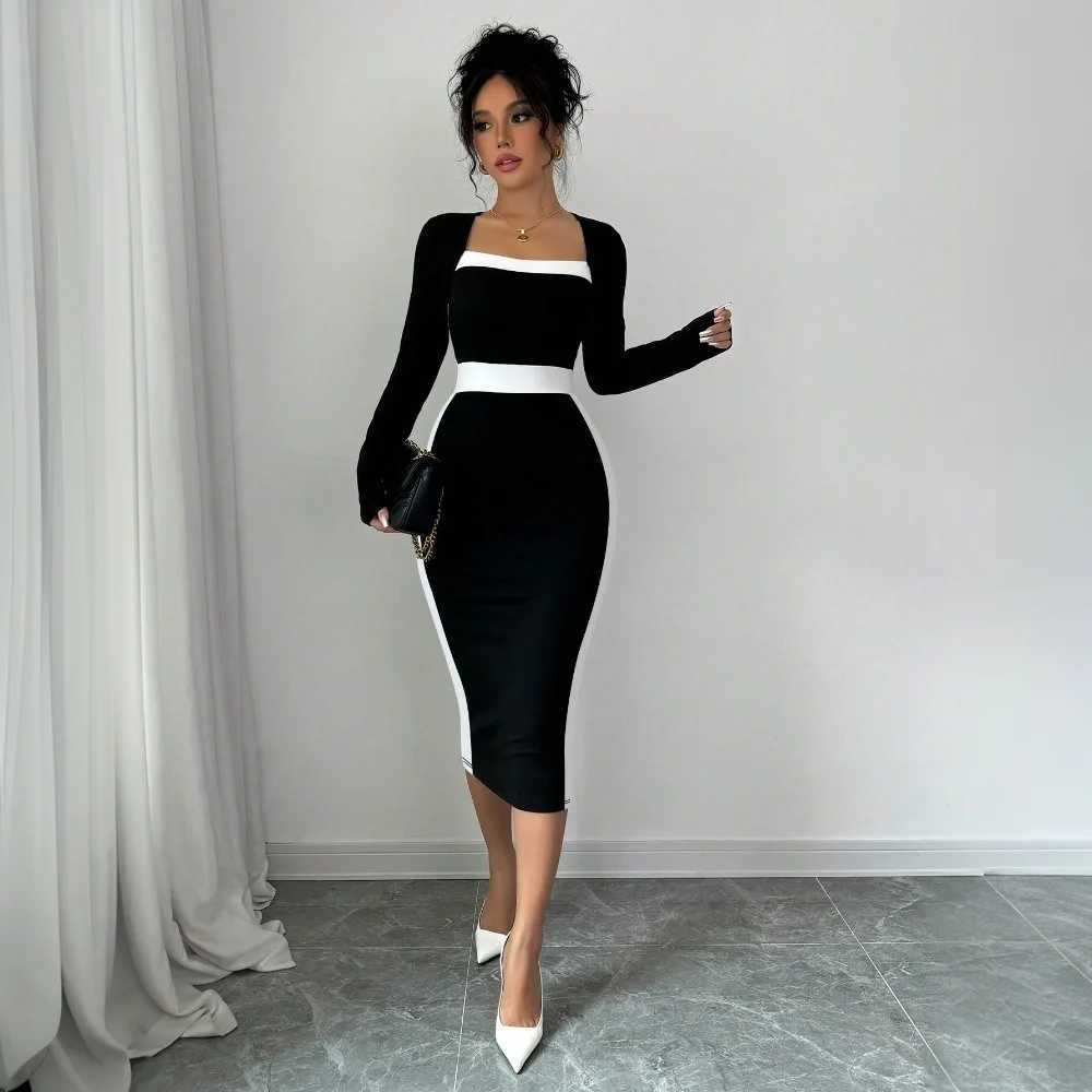 Autumn Winter Sweater Dress for Women 2024 New Arrivals Square Neck High Waist Long Knitted Dress Korean Maxi DressesXJ250514