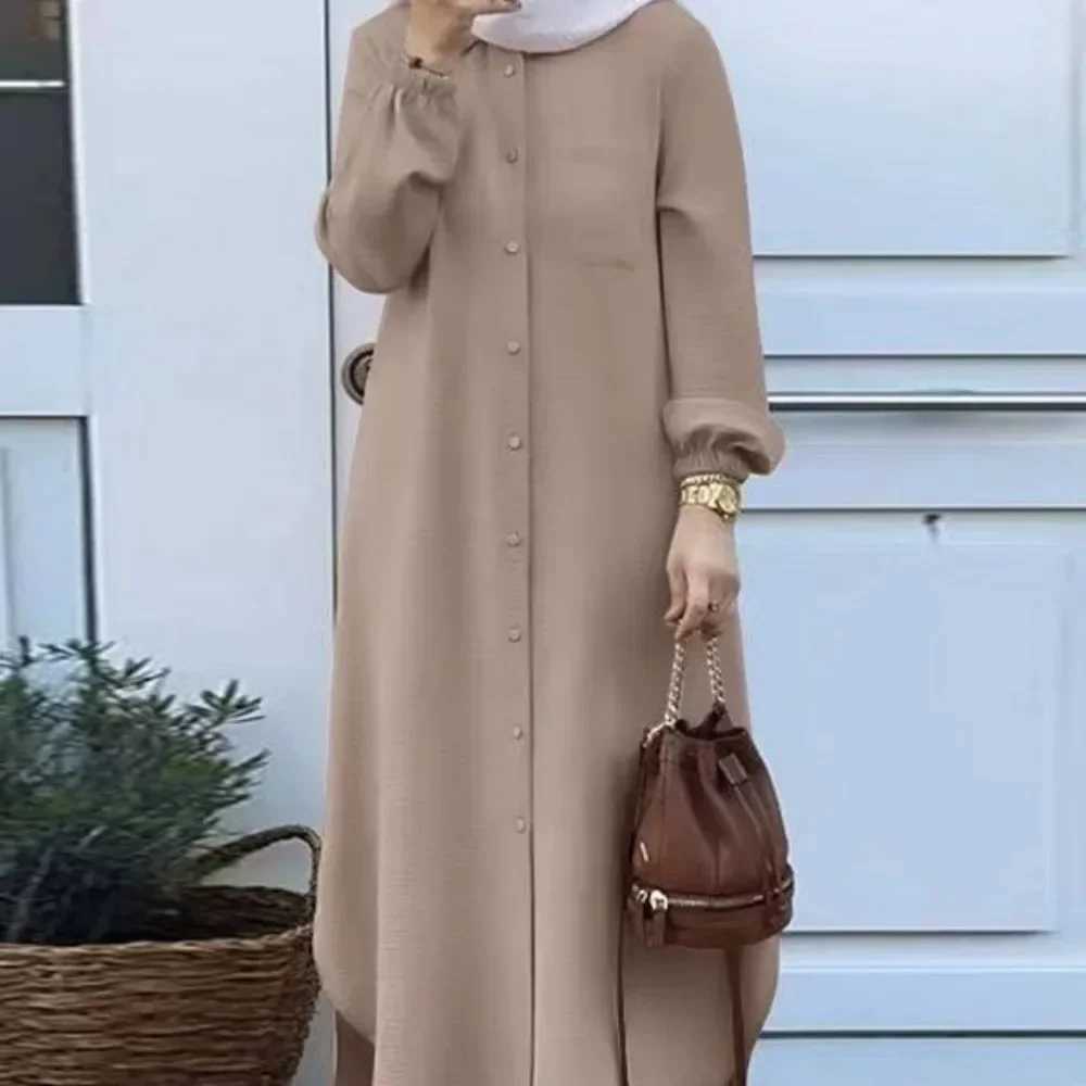 Fashionable Muslim Womens Floral Print Two-Piece Set Long Shirt Wide Leg Pants Spring Autumn Vintage Clothing Ensemble X250514