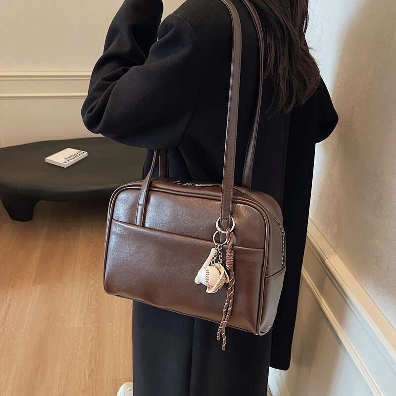 Women PU Stylish Armpit Large Capacity Fashion Underarm Bag Zip Closure With Pendants Vintage Shoulder Purse
