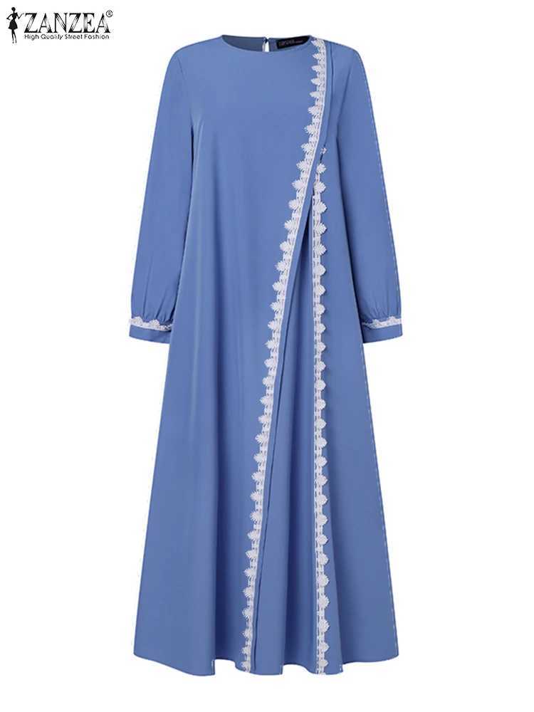 ZANZEA Autumn Women Long Slve O Neck Muslim Maxi Dress Kaftan Elegant Lace Crochet Loose Turkey Abaya Vestidos Islamic Dresses X250514