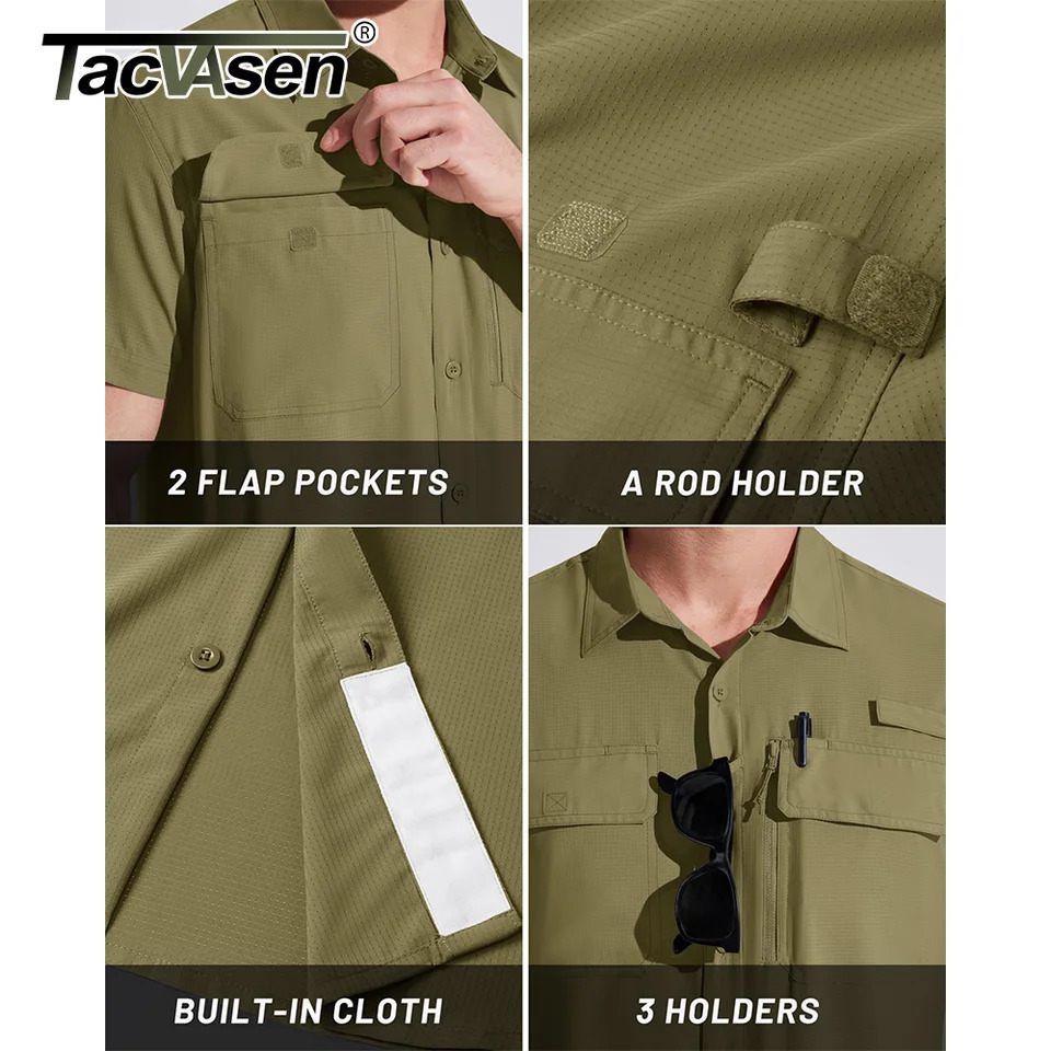 TACVASEN Quick Dry Short Sleeve Shirts Mens UPF 50 Sun Protection Work Cargo Mesh Breathable Hiking Fishing Man 250514