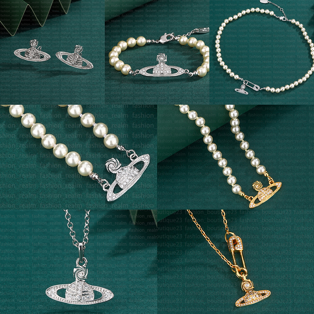 beaded pearl bracelet necklace planet pin saturn stud earrings beaded pearl necklace Designer jewelry Diamond Copper Gold plated silver galaxy dangle Wedding
