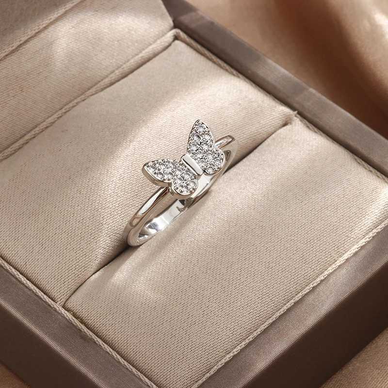 Stylish 925 Sterling Silver Butterfly Ring for Woman with AAA Zircon Exquisite Womens Jewelry Engagement Bride JewelryXJ250514