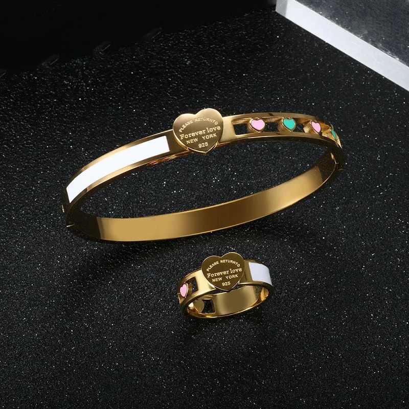 Fashion Hollow Colorful Heart Rings Stainless Steel Big Heart Tag White Shell Ring For Women Girls Female Men Wedding Jewelry 250509