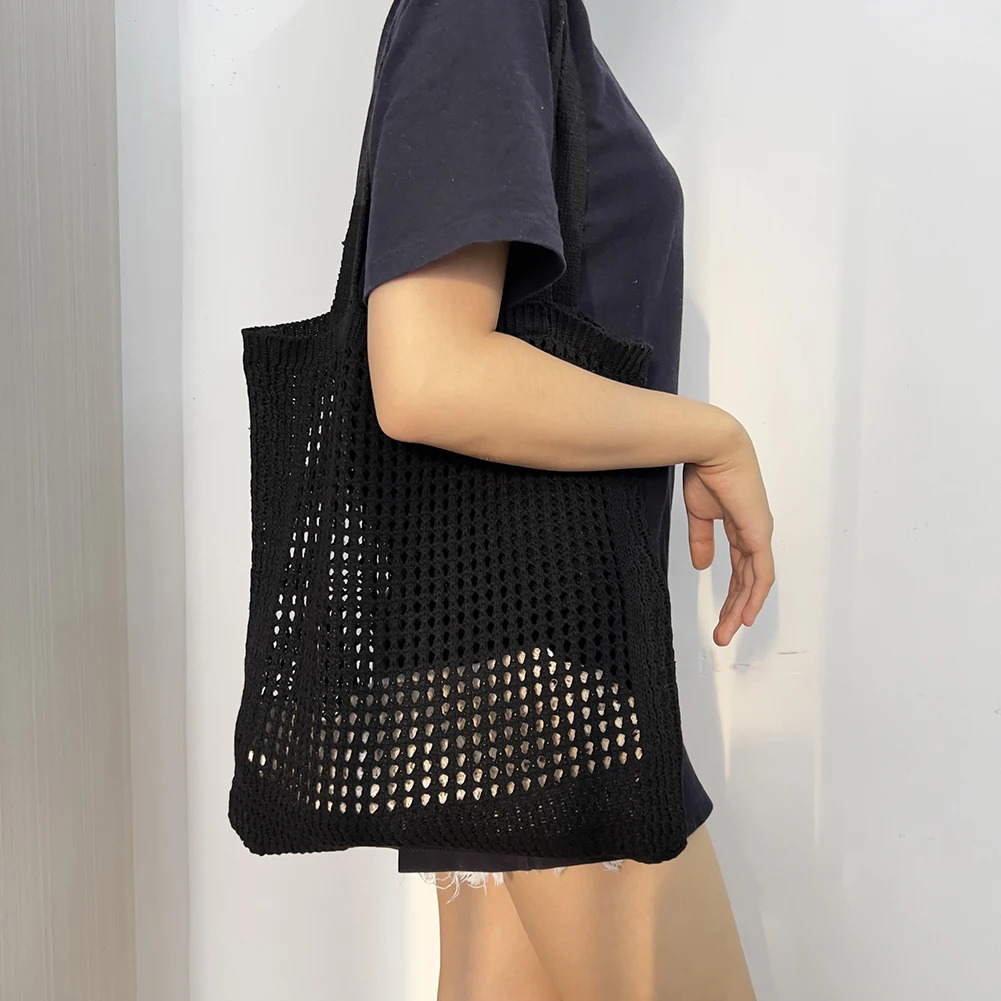 Women Hollow Knitted Shoulder Bag Simple Crochet Tote ner Shopper Handbags 250514