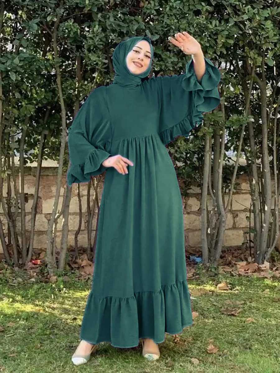 New Muslim fashion hijab Dubai Abaya long dress Women with belt Solid color patchwork Islamic dress Abaya African dress X250514