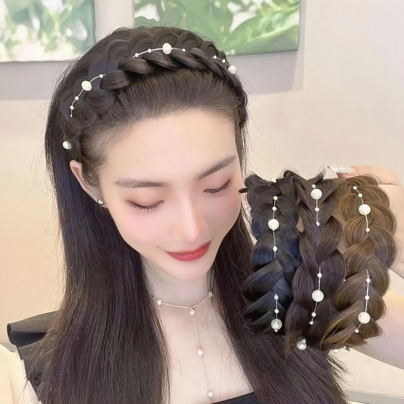 Pearl Twist Braid Hair Band For Women Toothed Non-slip Hair Hoop Elastic Headband Fashion Braids Hair Accessories Girls 250509