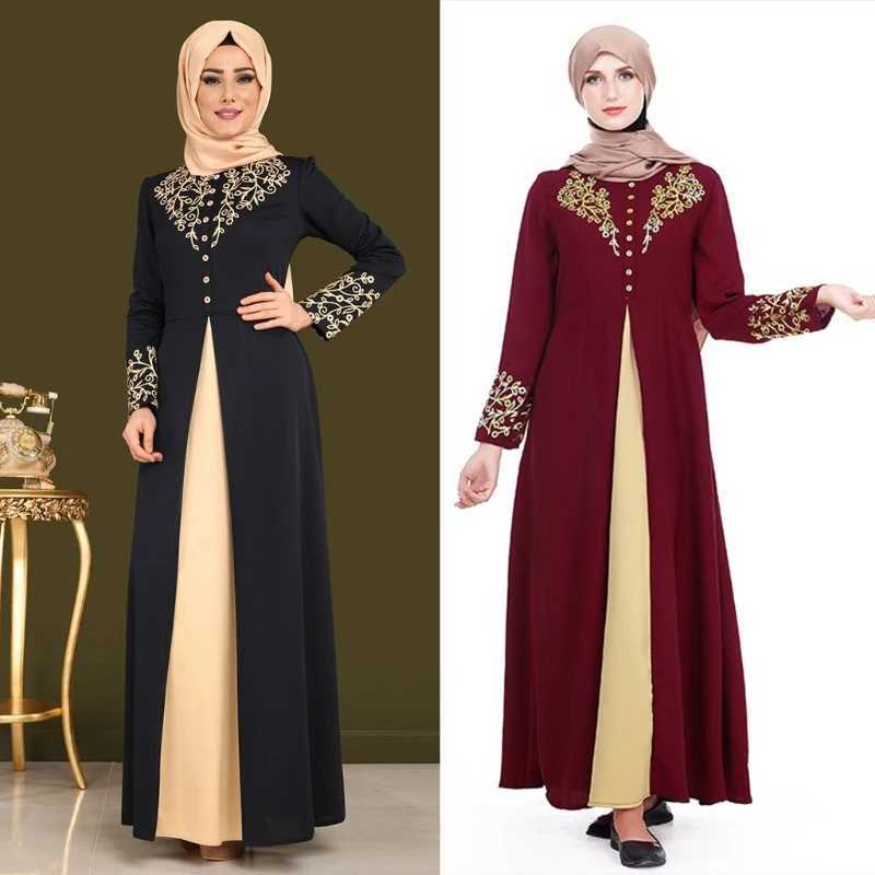 Womens Muslim Abaya Dress Long Slve Patchwork Printed Robe O Neck Dubai Turkish Clothing High Waist for Party X250514