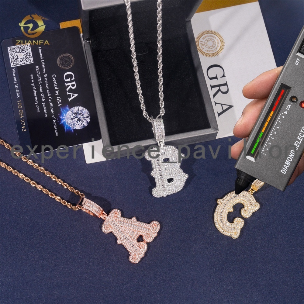 Top Quality GRA Certified Hip Hop Initial Iced Out 925 Sterling Silver Custom Moissanite Letter Pendant