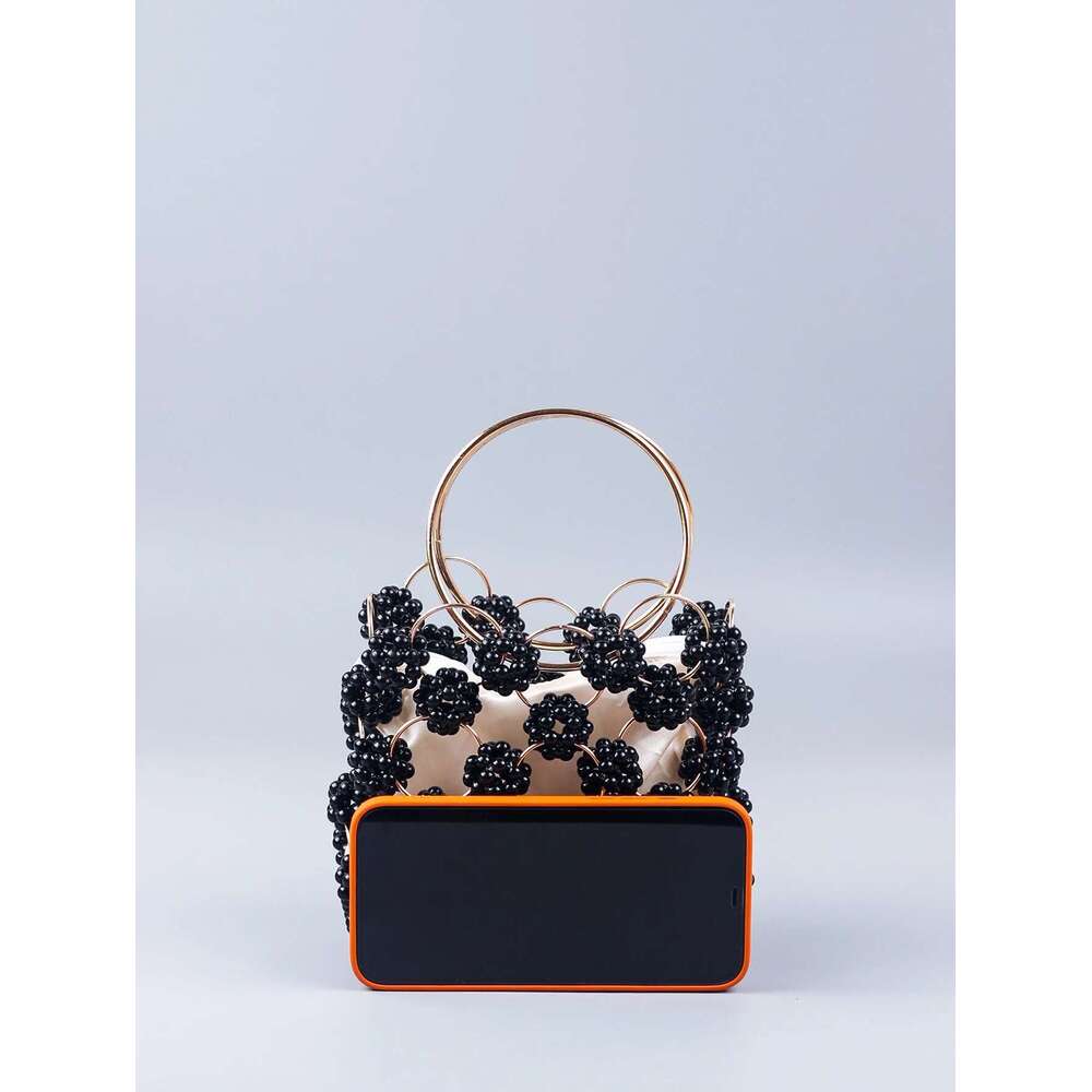 New Black Ball Beaded Dinner High Quality Women's Hollow Out Bag Fashion Versatile Handheld