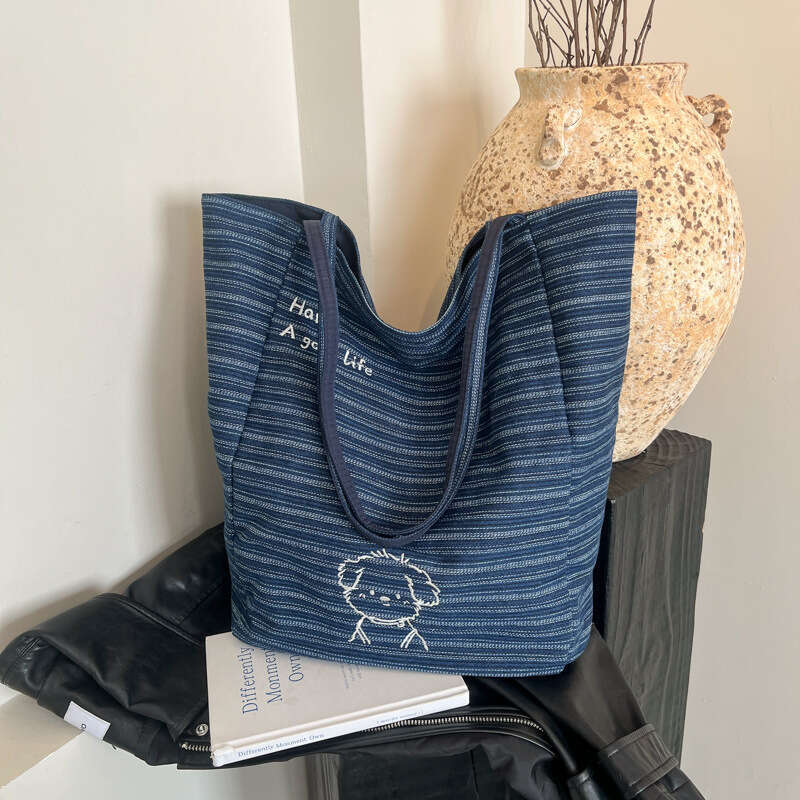 New Denim Women's Crossbody Bag, Embroidered Tote On Both Sides, Korean Style Casual Large Capacity Shoulder Bag For Women