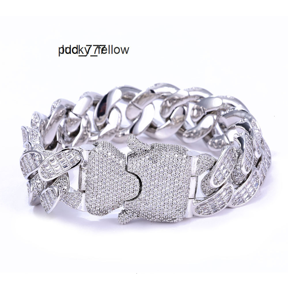 Hip Hop Jewelry White Gold Prong Miami Cuban Link Chain for Women 15mm 2 Rows Iced Out Diamond Prong Cuban Chain Bracelet