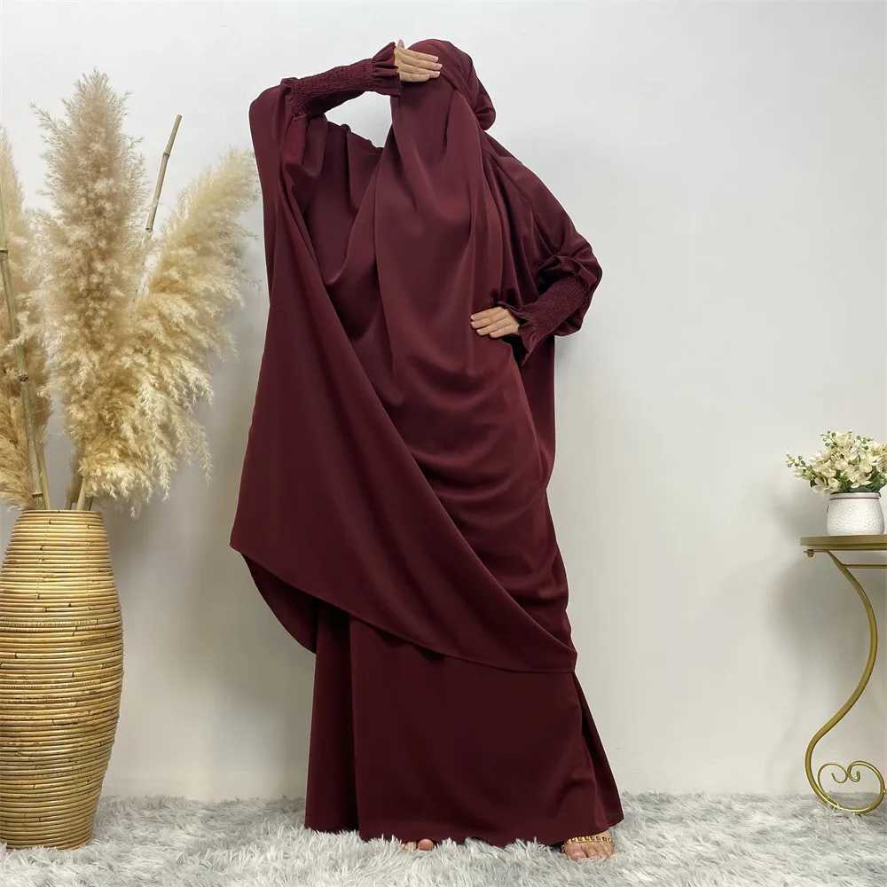 Muslim Women Fashion Set Two-piece robe Long slve Islamic Clothing Dubai Saudi Turkey solid color elegant dress X250514