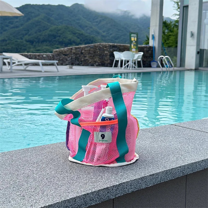 Pink Green Contrast Beach Bag Childrens Toy Mesh Portable Storage Outdoor Travel Swimming Toiletry Organizer 250514