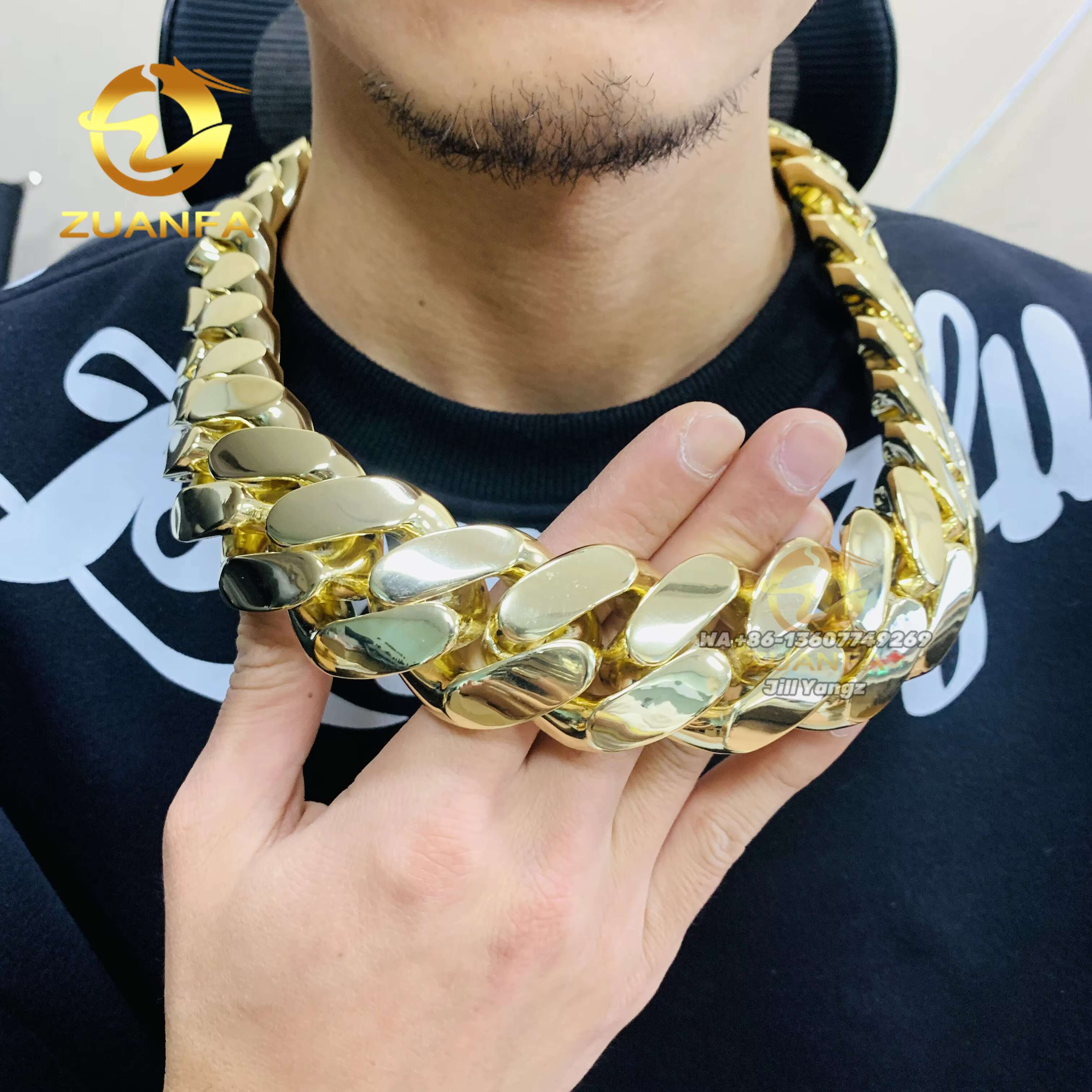 Real Men Jewelry 20mm Plain Cuban Links 18k Real Gold Plated Miami Chain Super Heavy Thick Rapper Hip Hop Necklace Rock