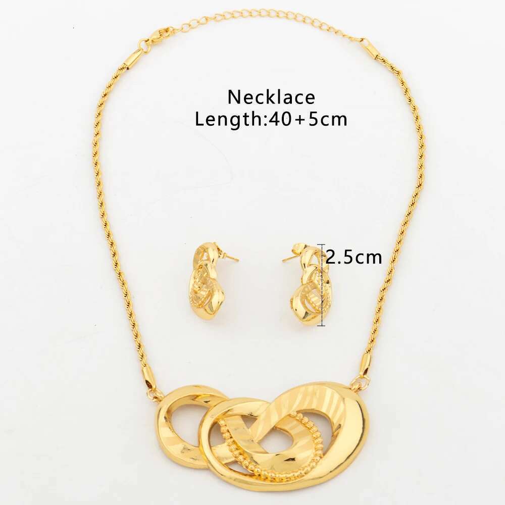 Dubai For Women Gold Color Love Ethiopian African Heart Necklace Earrings Set Arab Bridal Dowry Jewelry Gift