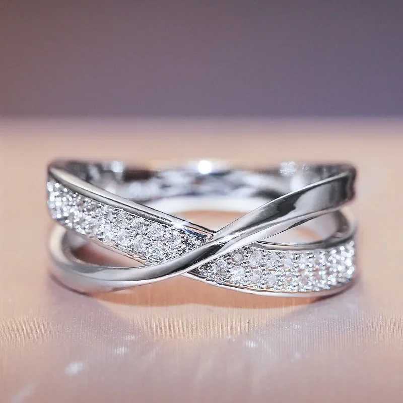 Classic Female Ring 925 Sterling Silver Two Tone X She Cross Rings For Women Infinite Dazzling Zircon Wedding Rings AnillosXJ250514