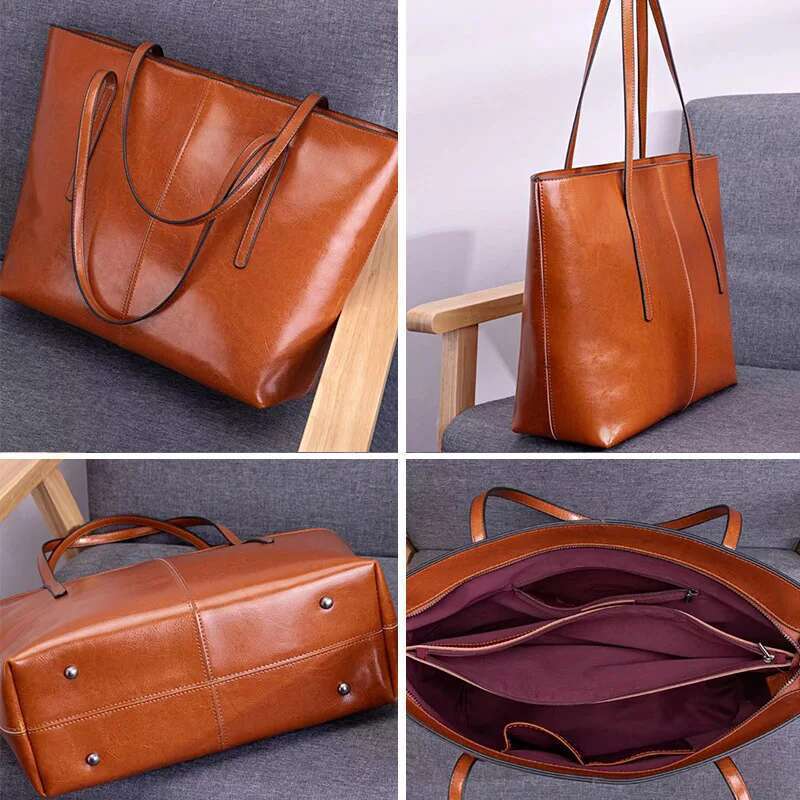 Vintage Cowhide Ladies 2025 New Tote Bag Large Capacity Female Leather Versatile Commuter Shoulder Bags