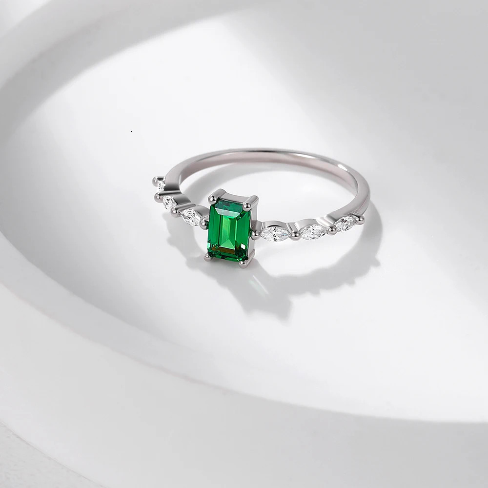 Monkton Original s925 Sterling Silver Sparkling Green Emerald Cut Zirconia Rings For Women Wedding Fine Jewelry High Quality 250509