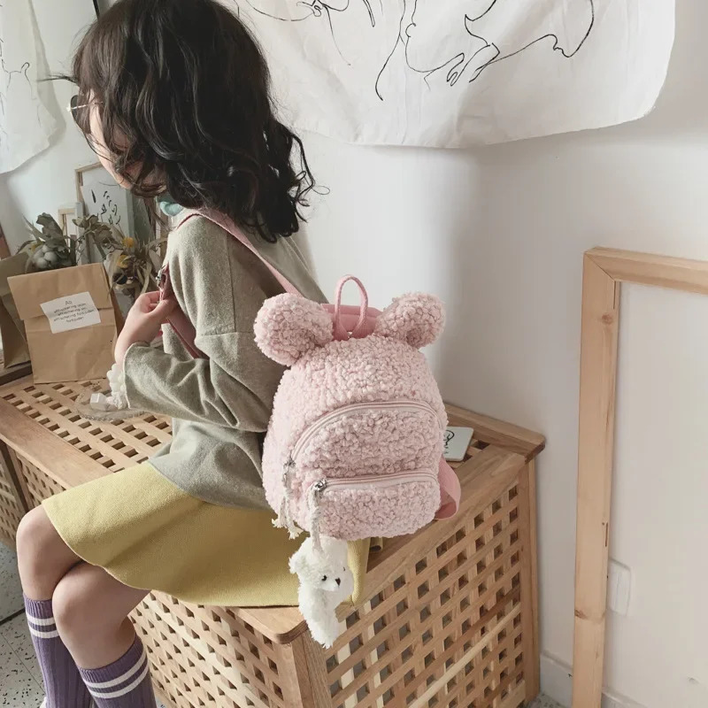 Kindergarten children schoolbag plush bunny cute girl backpack super cute rabbit ears cartoon girl backpack 250514