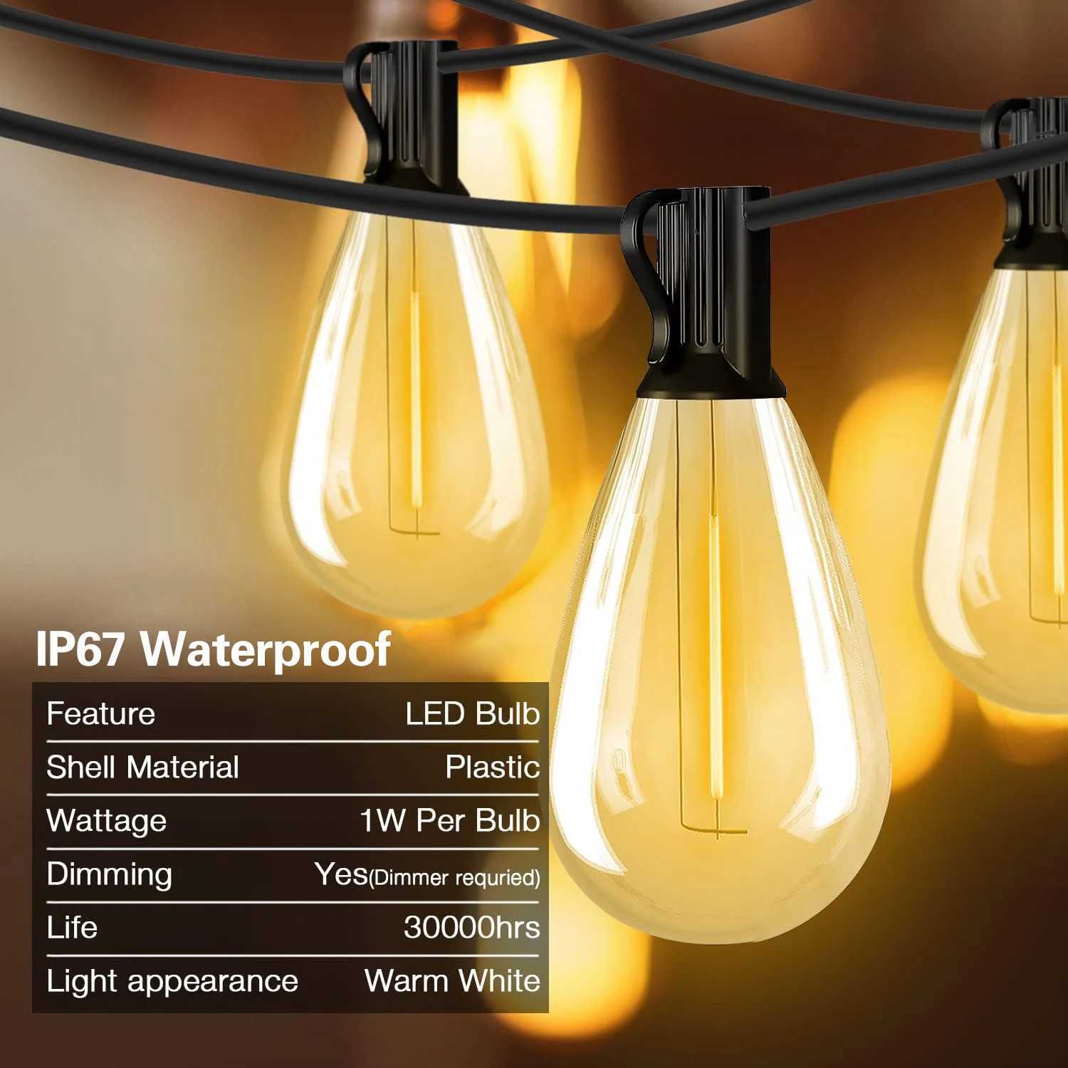 50FT S14 LED Patio Lights With 25 Edison Vintage Bulbs Connectable Outdoor String Lights For Porch Backyard Bistro IP65 Z250514