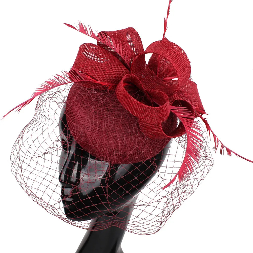 Elegant Women Chic Mesh Headwear Hoops Fascinator Hat Mesh Fancy Feather Hair Accessories Chapeau Cap Party Dinner Headpiece 250513