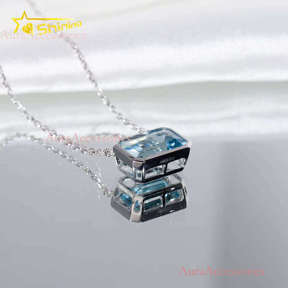 New Design Real Fine Jewelry Emerald Cut Lab Sapphire Custom Ladies Gold Pendant Necklace