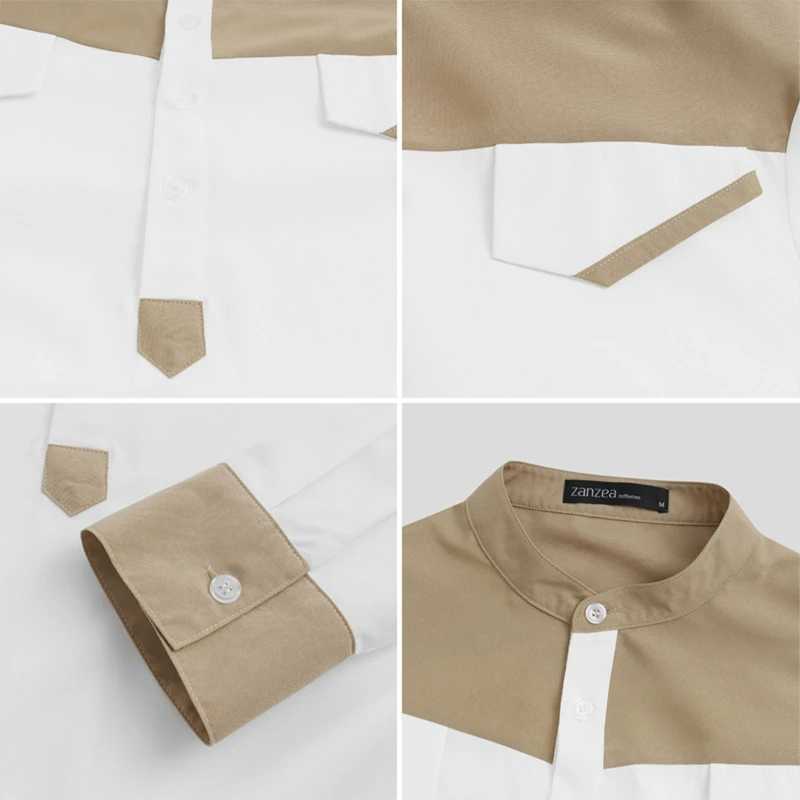 Traditional Muslim Clothing Contrast Color Muslim Dress Middle East Jubba Thobe Men Robe w/ Long Sleeves Mandarin Neck X250514