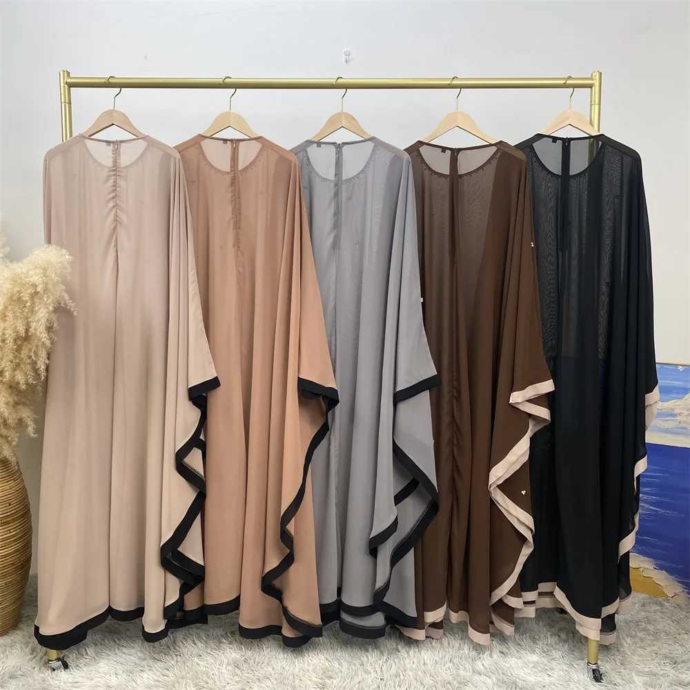 Middle Eastern Muslim women fashion elegant chiffon dress Dubai Turkey Loose Muslim robe Bat slve robe X250514
