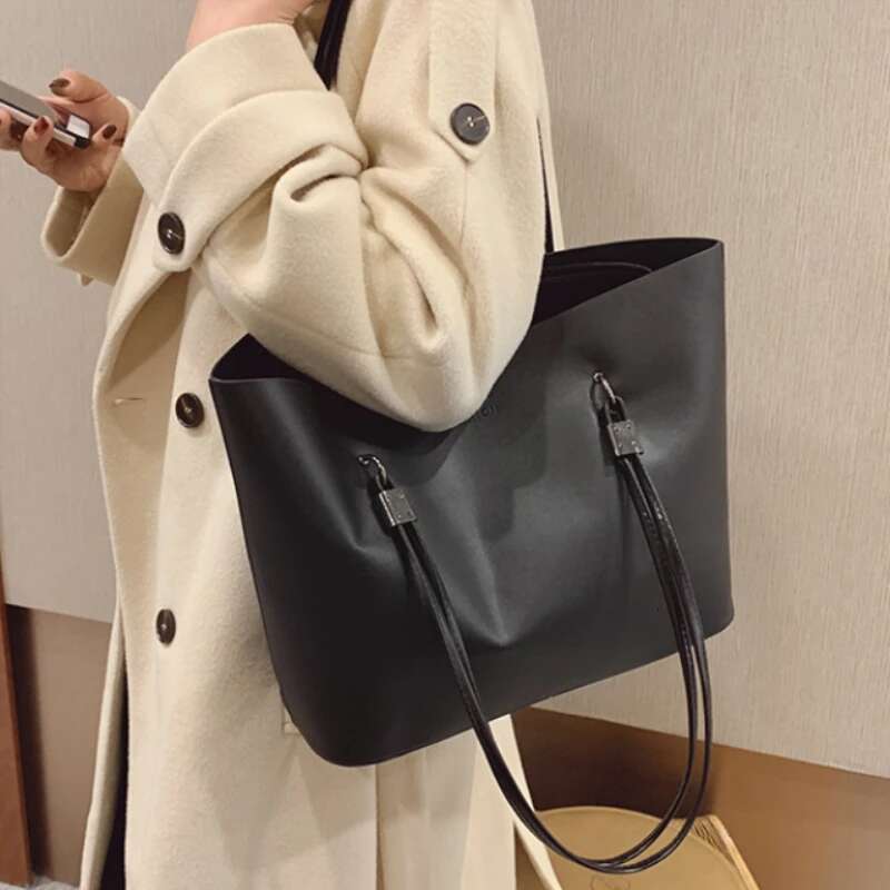Solid Color Women's PU Leather Handbag And Purse Large Capacity Fashion Shoulder Female Designer Shopping Tote Bags