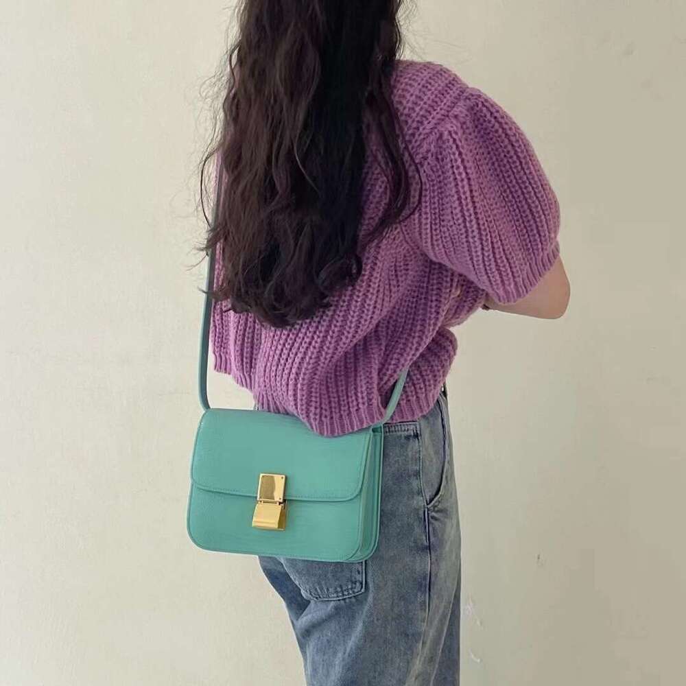 2024 New Genuine Leather Women's Lizard Pattern Tofu Simple And Fashionable Diagonal Cross Solid Color Texture Single Shoulder Underarm Bag