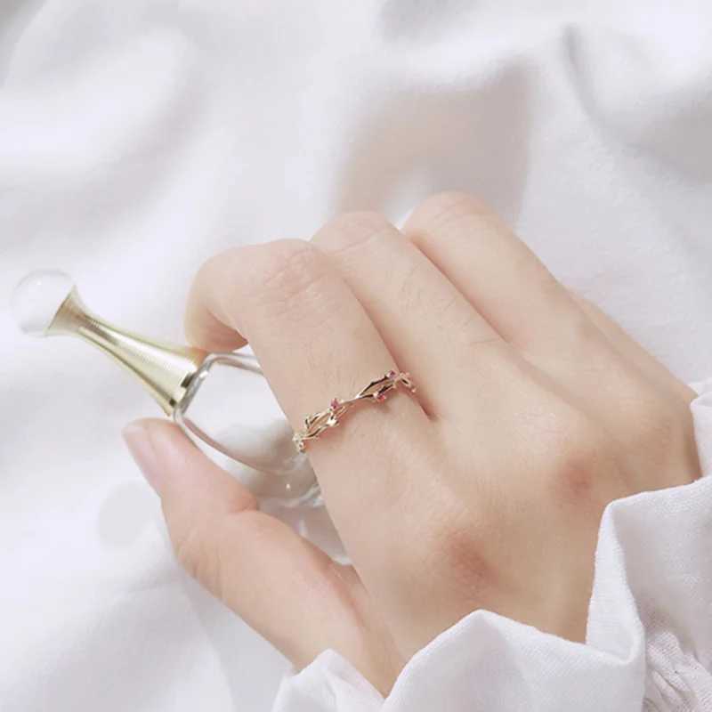 WOOZU Minimalist Branch Red Zircon 925 Sterling Silver Adjustable Finger Rings For Women European Rock 18k Gold Plated JewelryXJ250514