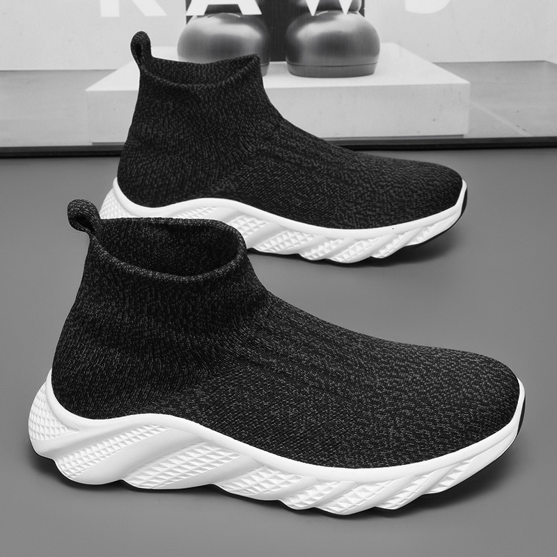 Black High Top Sock For Men Flying Woven Mesh Casual Shoes Casual Shoes Spring Plus Size Sports Trendy Shoes Ddmysaturn